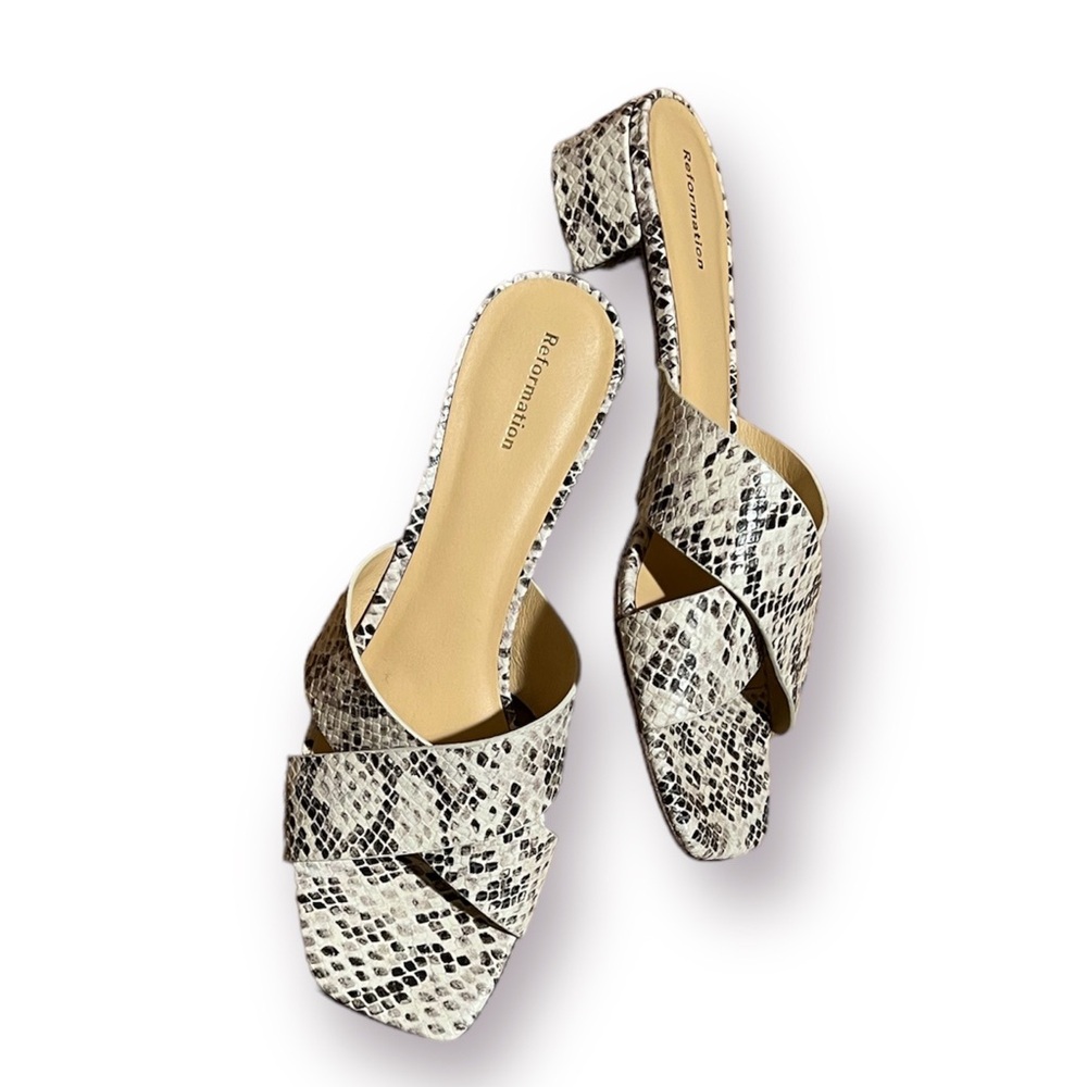 Reformation Snake / Animal Print Embossed Leather Mules / Slide Sandals Size 8